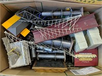 Large box of miniature train accessories,