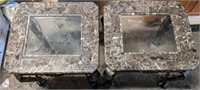 Two marble and wrought iron side tables 20" x 21"