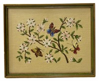 Butterflies & Flowers Framed Needlepoint Piece