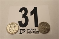Franklin Half Dollars x 2 (1954D & 1954 Plain)