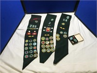 3 Girl Scout Sashes w/ Badges, Buttons & Pins