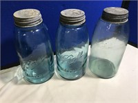 3 Blue Haft Gallon Fruit Jars w/lids