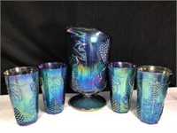 Carnival Glass Tumblers and Pitcher