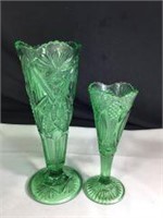 Green Art Glass Vases tallest is 8.25 in