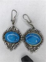 SezGin 925 Turquoise Stone Sterling Earrings