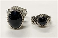 2 Sterling and Onyx Rings