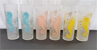 Set of 6 Tall Seahorse Frosted Glasses