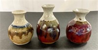 3 Small Signed Pottery Vases