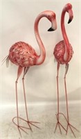 Pair metal flamingos