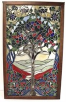 Orange tree stained glass panel in frame