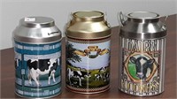 Three mini milk cans 3.5 in by 6 in
