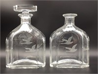 Pair of Signed Decanters with Etching of Two Geese