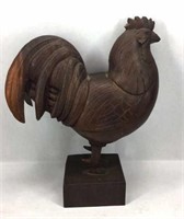 Hand Carved Wooden Rooster Sculpture