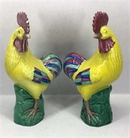 Pair of 20th Century Porcelain Roosters