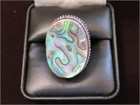 LADIES STP 925 ABALONE SHELL RING SIZE 8.25