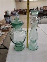 Green glass vases