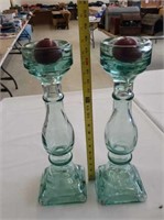 Green glass  candle holders