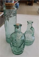 Green glass jars