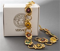 Versace Gold-Tone Enamel Medallion And Link Belt