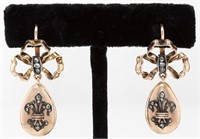 Russian 14K Rose Gold & Diamond Bow Drop Earrings