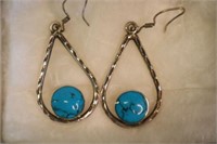 Natural Turquoise & Sterling Earrings 1.5"
