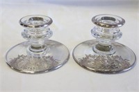 Antique sterling silver overlay candle holders