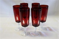 6 Crystal ruby red glasses "France" 6" high