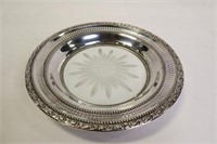 Sterling silver server with etched glass center