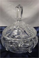 Large footed crystal covered candy dish 9" h x 7"w