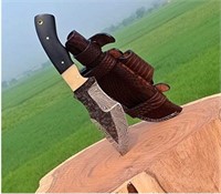 Handmade Damascus Tracker Knife w/ Cow horn handle