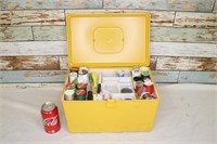 Retro 70s Yellow Sewing Basket w/ Contents