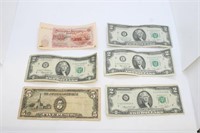 1976 $2 Fed Rev Notes x 4 + 2 Foreign Notes