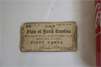 State of North Carolina Raleigh 1861 50 Cents Note