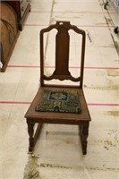 Antique Armless Rocker w/ Vintage Upholstery