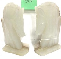 White onyx horse bookends