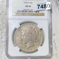 1934-S Silver Peace Dollar NGC - AU50