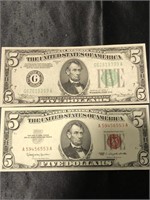 2-Lincoln five dollar bills