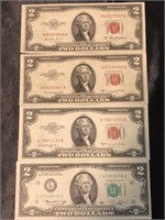 4- Jefferson two dollar bills