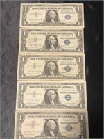 5- Five Washington one dollar bill silver