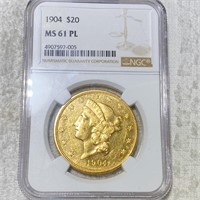 1904 $20 Gold Double Eagle NGC - MS 61 PL