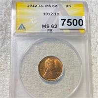 1912 Lincoln Wheat Penny ANACS - MS 62 RB