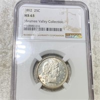 1892 Barber Silver Quarter NGC - MS63 MAUMEE COLLC