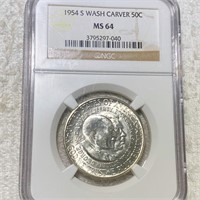 1954-S Washington/Carver Half Dollar NGC - MS64