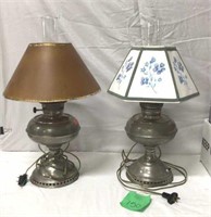 2 nickelplated Electrified kerosine lamps