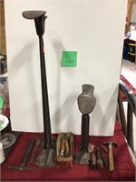 2 shoe making stands W/ cobbler tools