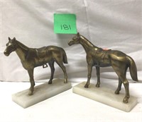 2 brass Horse statues on marble stands