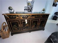 4-Door Wood Cabinet Hand Painted w/Oriental Design
