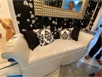 Bench w/Pillows White Damask Fabric Covered 5ft