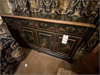 4-Door Wood Cabinet Hand Painted w/Oriental Design