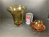 Vase à bulle contrôlée & cendrier en verre ambré